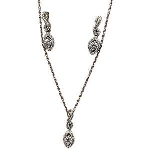 Vintage Sterling Silver CZ Necklace and Earring Set with Marquise Drop Design
